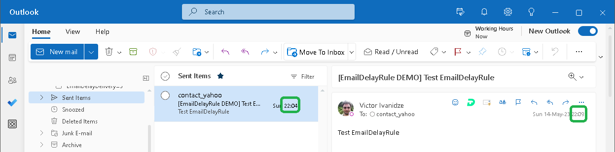 EmailDelayRule add-in testing Picture 3